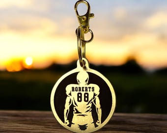 Etiqueta para bolsa deportiva personalizada / llavero de latón macizo redondo para equipo escolar juvenil