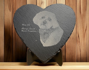 Laser engraved, slate pet memorial stone, Pet Portrait, Personalized Engrave Dog Cat Memorial Plaque, Pet Grave Stone, Pet Remembrance