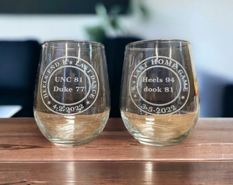 UNC Wine Glass set, Carolina Tar Heels, Blue Devils, College Basketball, Rivalry Game + Final Four Game
