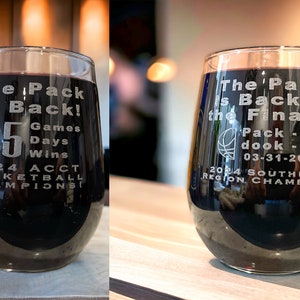 NCSU 2024 Wine Glass Collector&#39;s Set, &quot;5 wins&quot; & &quot;Final 4&quot;, State, College Basketball