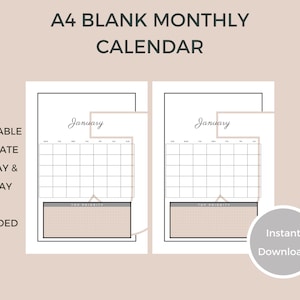 Minimal Blank Calendar, Printable Blank Calendar, Minimalist Calendar, Simple Blank Calendar, Instant Download, Aesthetic Calendar