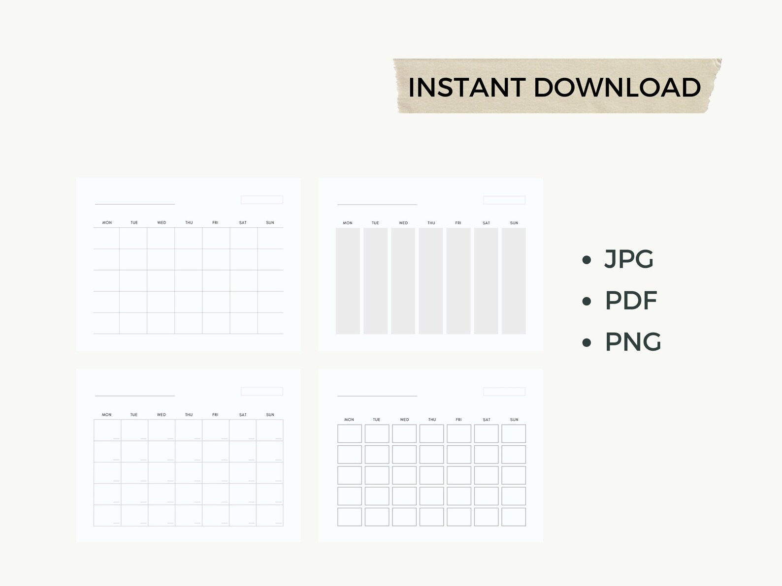 Blank Calendar, Printable Calendar, Minimal Calendar, Simple Calendar ...