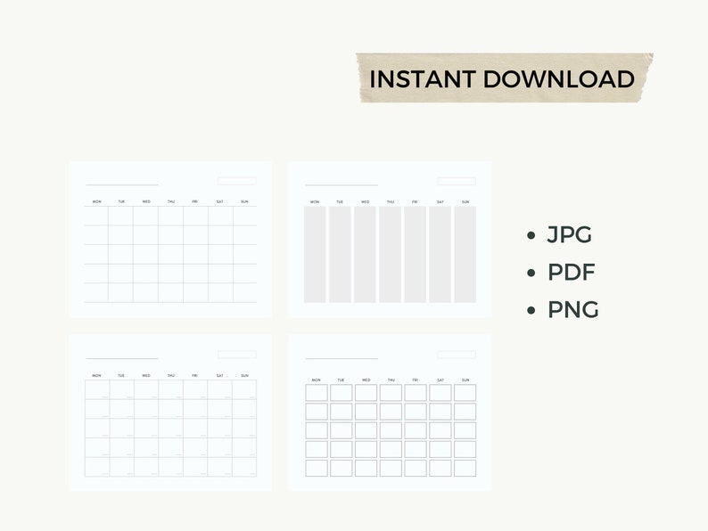 Blank Calendar, Printable Calendar, Minimal Calendar, Simple Calendar ...