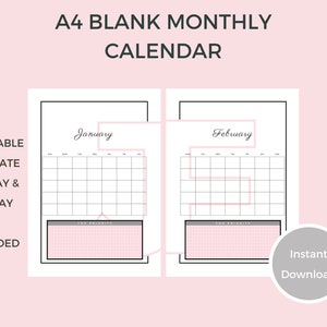 Minimal Blank Calendar, Printable Blank Calendar, Minimalist Calendar, Simple Blank Calendar, Instant Download, Aesthetic Calendar