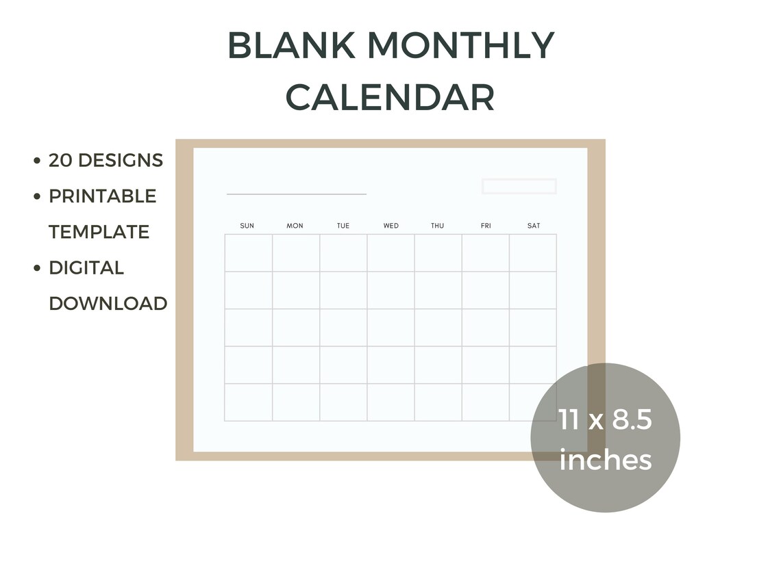Blank Calendar, Printable Calendar, Minimal Calendar, Simple Calendar ...