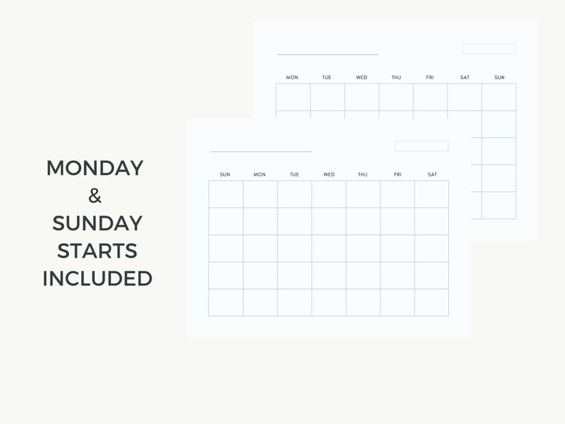 Blank Calendar, Printable Calendar, Minimal Calendar, Simple Calendar ...