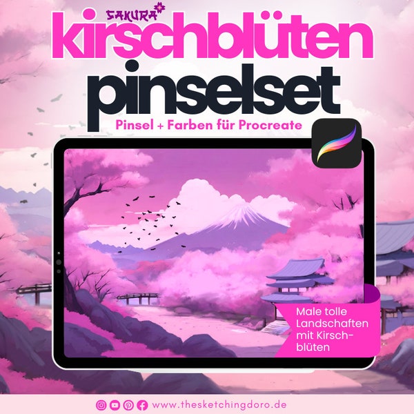 Procreate Kirschblüten Pinsel und Stempel | Sakura Landschaften