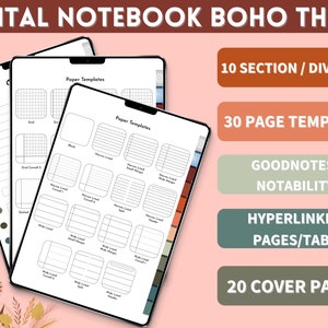 Goodnotes Notebook, Notability Notebook, Cute Notebook, Boho theme Notebook, Digital Notebook, Hyperlinked Notebook with Tabs, iPad Notebook
