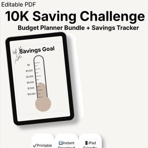 10K Savings Challenge Printable | Budget Planner | No Spend Tracker | Debt Payoff Tracker | Money Saving Bundle | iPad Planner
