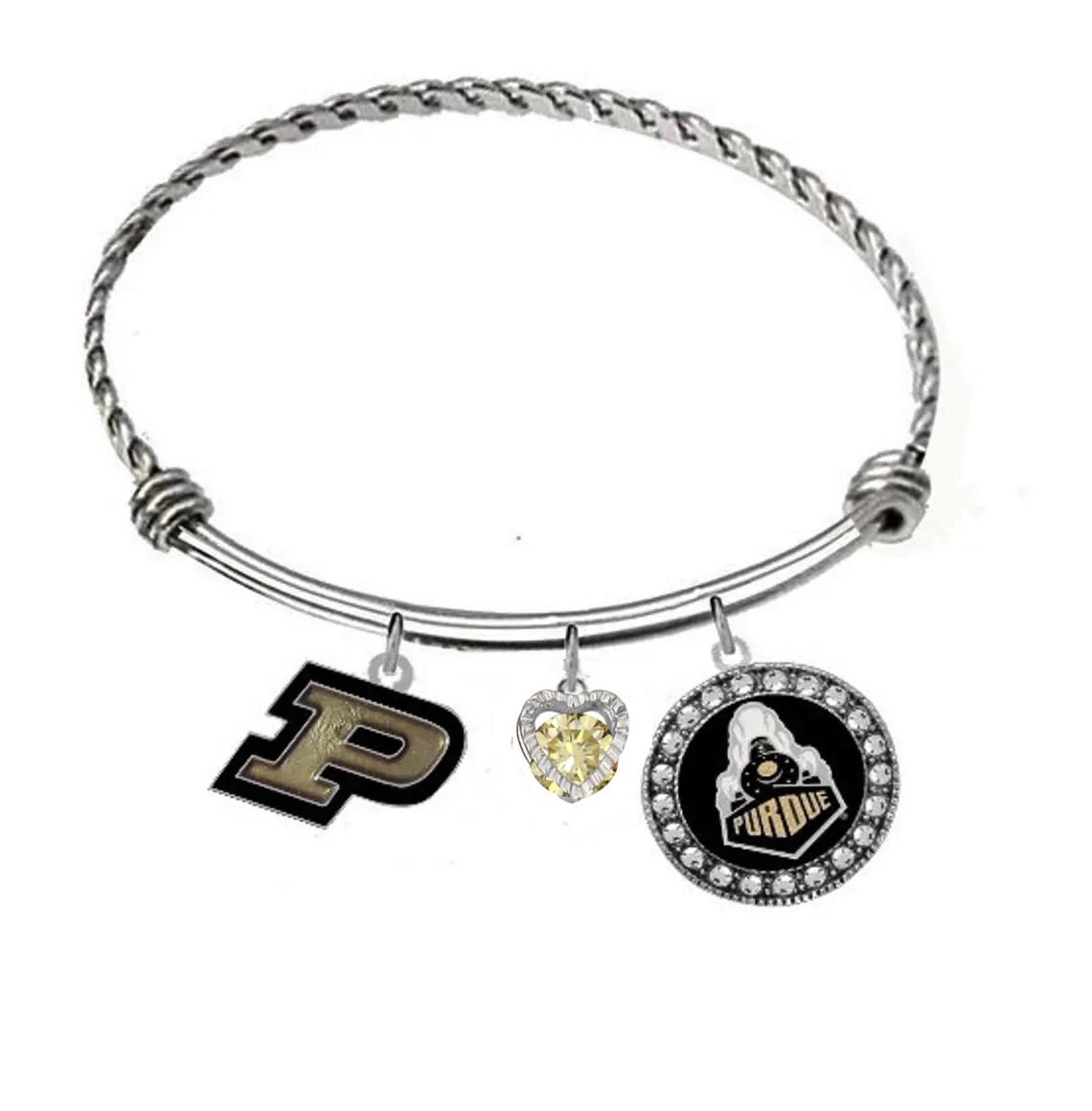 Purdue Boilermakers Adjustable Bangle Bracelet With 3 Charms Etsy