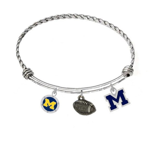 Michigan Wolverines Adjustable Bangle Bracelet with 3 Charms