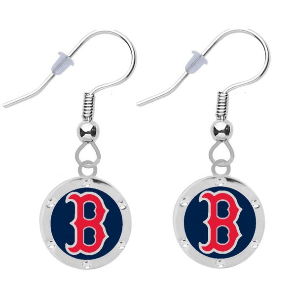 Boston Red Sox Crystal Round Earrings