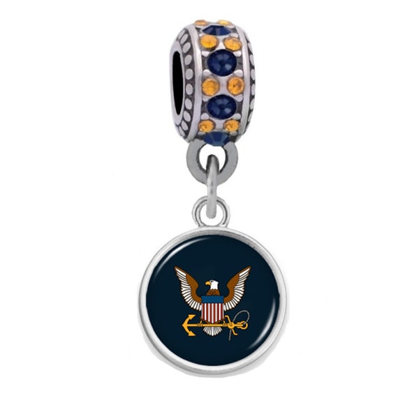 U.S. Navy Charm with Pandora Style Connector Bead