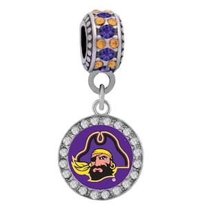 East Carolina University Pirate Crystal Round Charm Pandora Connector Bead