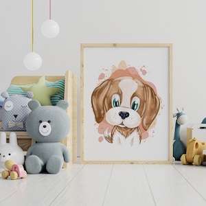 Whimsical Puppy Wall Art - Digital Download for Kids Room & Nursery Decor - Watercolor Dog Illustration - Pastel Pet Print for Pet Lovers