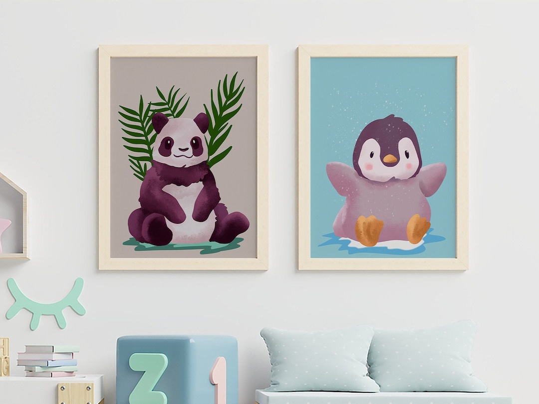 Panda and Penguin Watercolor Nursery Prints: Animal Wall Art (digital ...