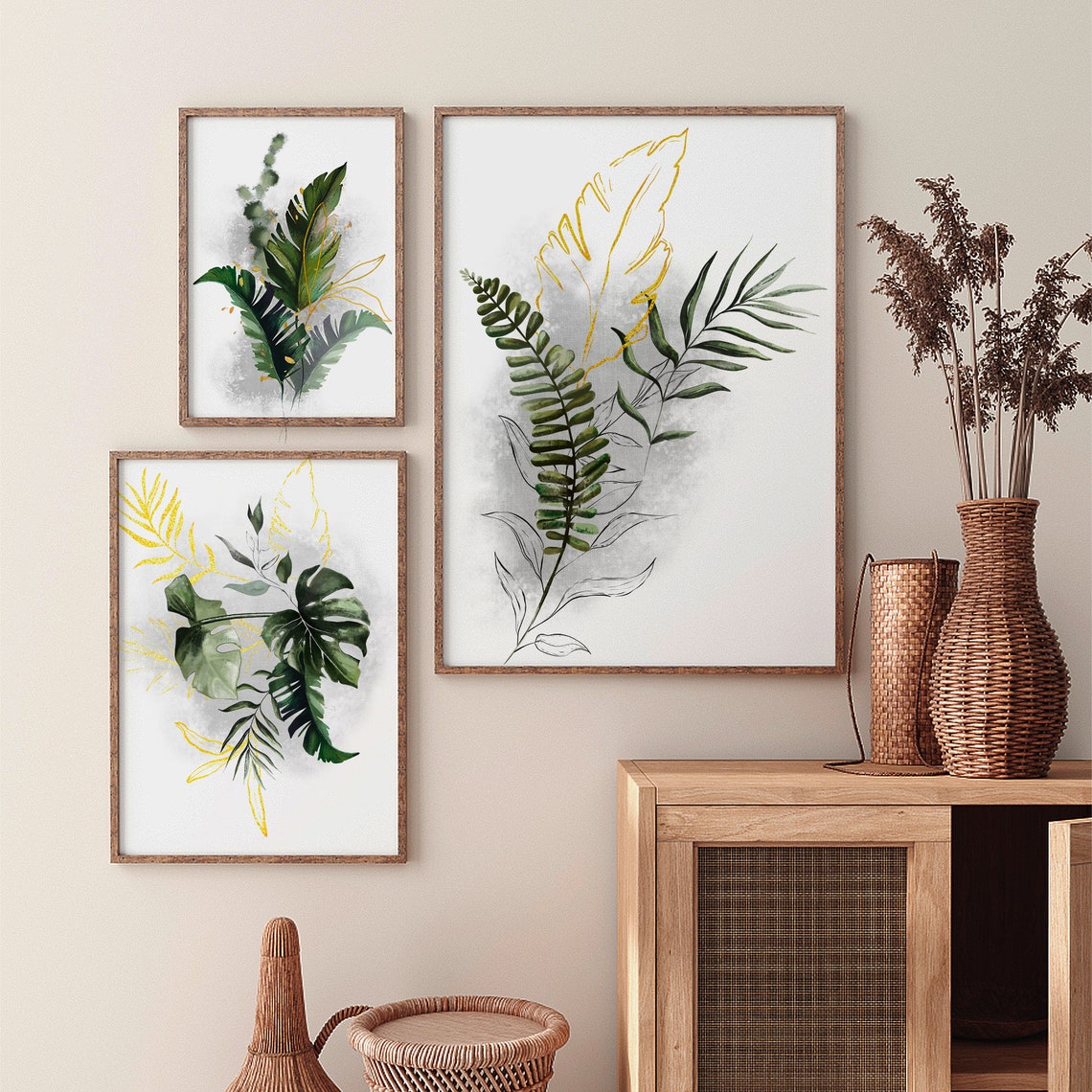 Printable Leaves Art Work Home Wall Decor Botanical Green Boho Wall Decor Great Livingroom ...