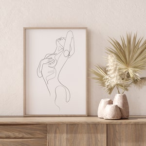 Women Body Line Art Print - Minimalist Woman Figure Sketch, Modern Black-and-White Digital Artwork, Feminine Wall Decor for Home