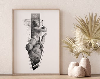 Printable Hercules Statue Design | Hercules Fighting to Atlas  draw print | Column sketch Art, Digital line art print, Home wall Art print