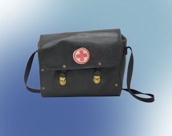 Black, leather military shoulder bag, Polish army, paramedic bag, military Surplus