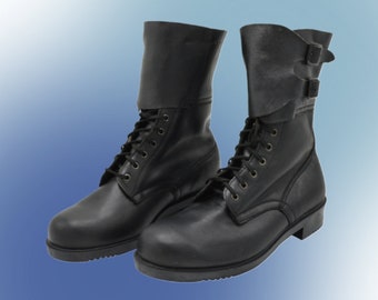 Botas militares retro vintage de cuero negro del ejército polaco, correas LWP, era soviética, zapatos polacos Lublin Opinacze, excedente militar