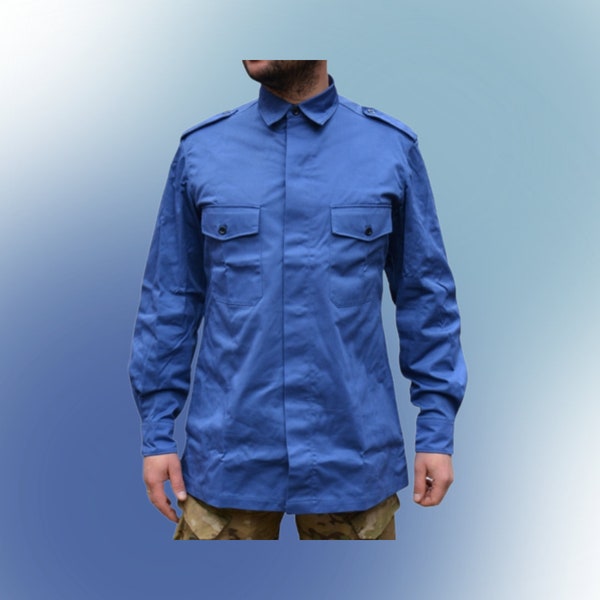 Military working shirt with long sleeves of the Dutch Army blue - new, military Surplus