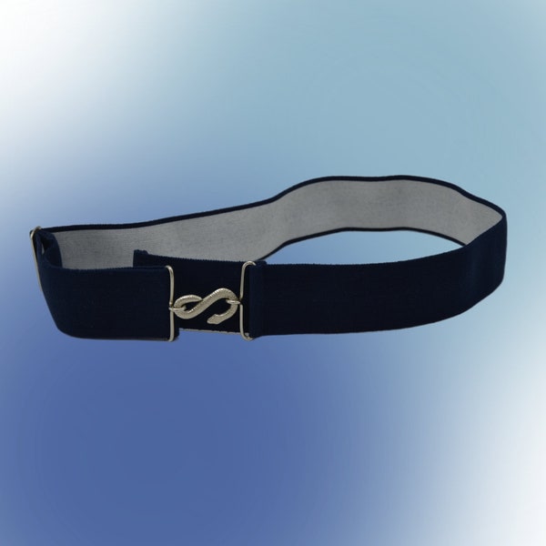 Navy blue decorative belt with a snake-shaped clasp