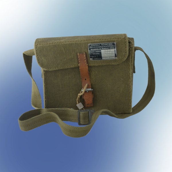 Vintage Technical headquarters messenger bag, Polish army shoulder bag, military surplus