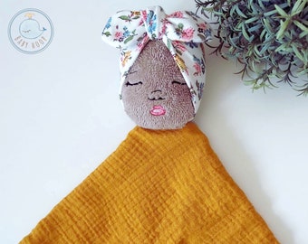 Doudou Baby Turban, Lovely Baby Blanket, Muslin Security Blanket, Boho Baby Blanket, Organic Cotton Baby Blanket, Infant Soft Toy