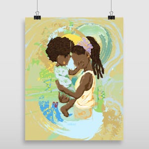 Afrocentric Mother Holding Son Art Print – Black Family Wall Art – Cultural Nursery Decor – Gift for Mom, Baby Shower, or New Parent