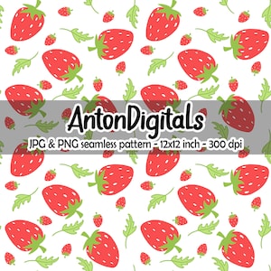 Strawberry seamless pattern for fabrics and wallpapers, fruit digital paper pattern, summer pattern, strawberry digital paper