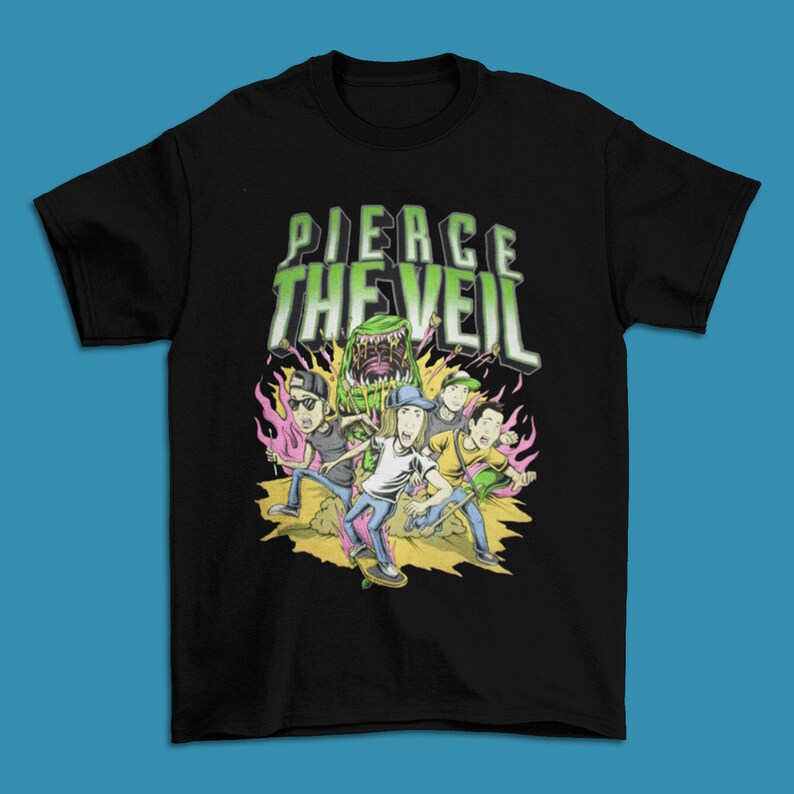 T-shirt Noir Pierce The Veil Manches Courtes Coton - Unisexe, Taille Regular, Neuf Avec étiquette
