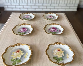 Limoges France Signed by Felix Hand Painted Gold Trim Plates with Floral Design - 6 piece