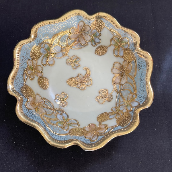 Antique Jeweled Enameled Nippon Bowl Set – Hand Painted, Gold Trim (6 Pieces)