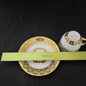 Royal Porcelain Enameled Cup and Saucer with Gold Trim – Hand-Painted, Kingdom of Thailand