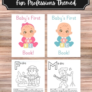 ABC Baby Shower Coloring Book – Printable Download, Baby Shower Activity, Alphabet Professions Coloring Pages, Educational Gift Idea