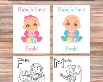 ABC Baby Shower Coloring Book – Printable Download, Baby Shower Activity, Alphabet Professions Coloring Pages, Educational Gift Idea