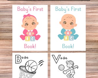 ABC Baby Shower Coloring Book – Printable Download, Baby Shower Activity, Alphabet Sports & Activities Coloring Pages, Educational Gift Idea