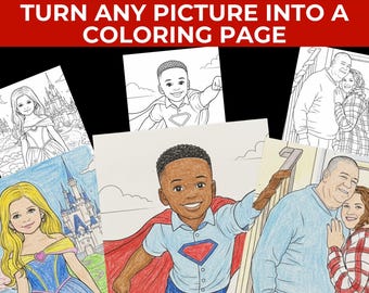 10 Custom Coloring Pages from Your Photo | Personalized Coloring Pages| Digital Download | Kids, Family, Parties, Gifts