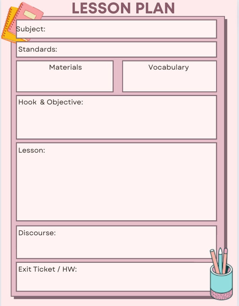 Teacher Lesson Plan Template - Etsy