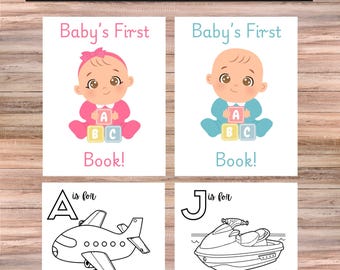 ABC Baby Shower Coloring Book – Printable Download, Baby Shower Activity, Alphabet Transportation Coloring Pages, Educational Gift Idea