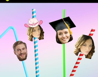 Customized Face Photo Straws | Birthday Photos | Custom Party Hat | Custom Straws | Party Decorations | Face On Straw | Custom Decor