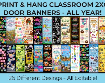 26 Editable Classroom Door Banners Bundle | Canva Templates |Printable Teacher Door Decor