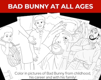 Bad Bunny Coloring Book Digital Download | Benito Coloring Pages | Celebrity Coloring Book | Printable Coloring Sheets | Reggaeton Art