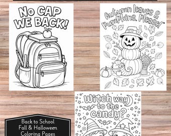 29-Page Back to School, Fall & Halloween Coloring Book – Digital Download