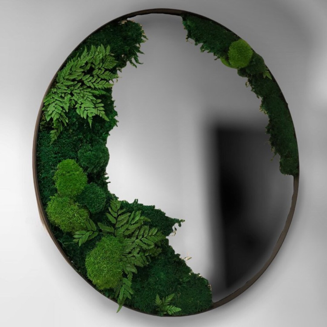 Moss Art Round Moss Mirror With Flat Moss Pillow Moss and Etsy