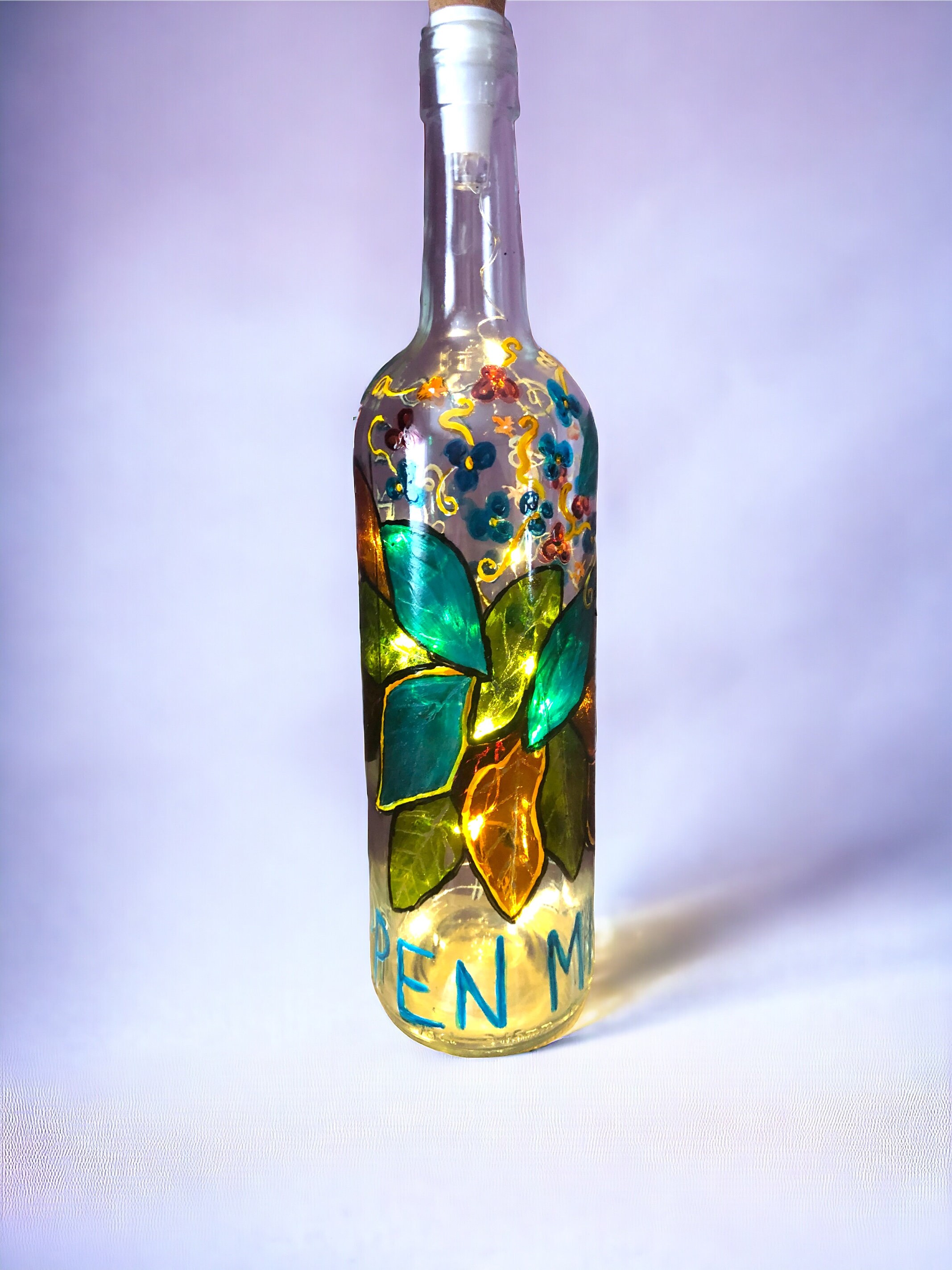 Hand Painted Art Bottle with USB Lights: Inspirational Upcycled Decor