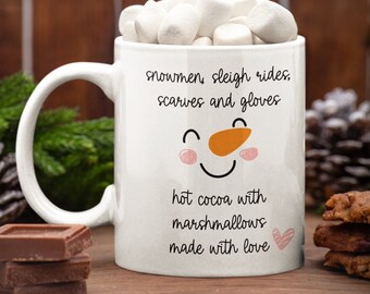 Kids Snowman Cocoa Hot Chocolate Girl Mug | Kids Gifts | Children's Gift | Marshmallow Mug | Christmas Eve Box Ideas | Christmas Kid Cups