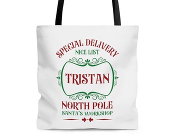 Santa's Workshop or Personalized Christmas Tote Bag | Custom Tote Bag | Custom Santa Sack | Cotton Tote Bag | Merry Christmas | Holiday Tote