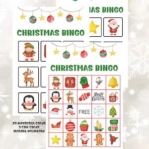 Printable Christmas Bingo Game, 20 Unique Cards, Activity for Kids, Teens or Adults, Office Xmas Party, Classroom, Christmas Party Game